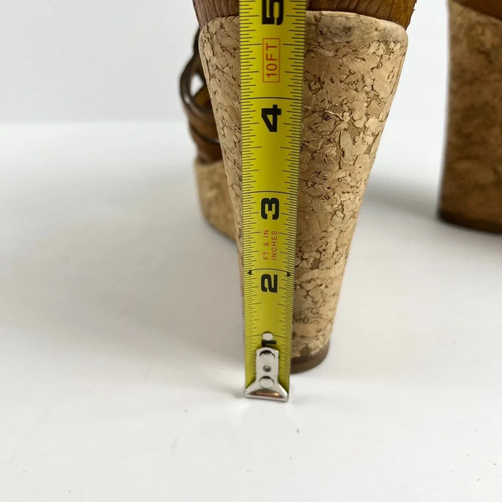 TORY BURCH Anamarte Brown Cork Wedge Platform Sandals Size‎ 9.5 M Leather Buckle